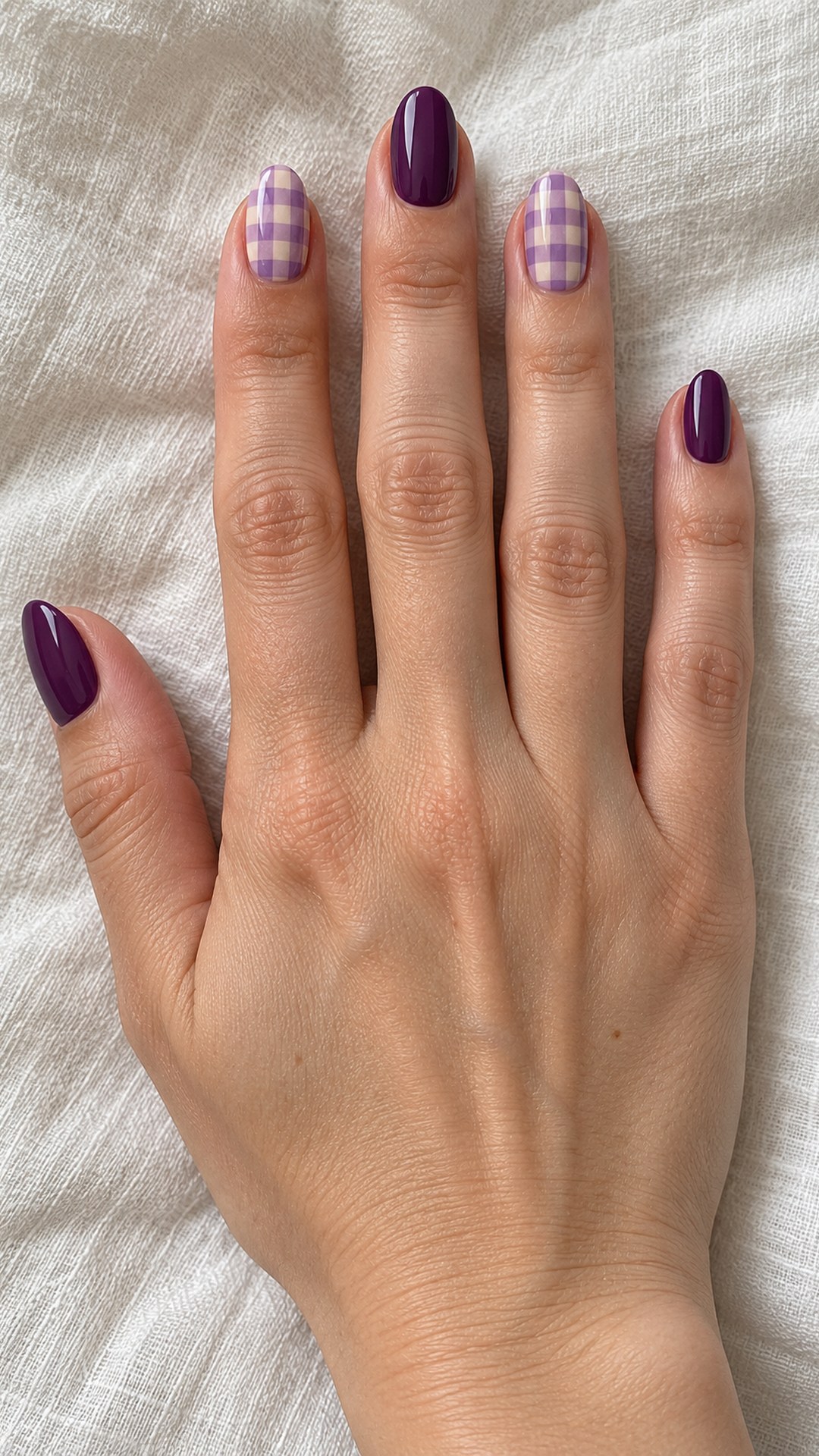 dark purple nails — Purple Gingham Accent