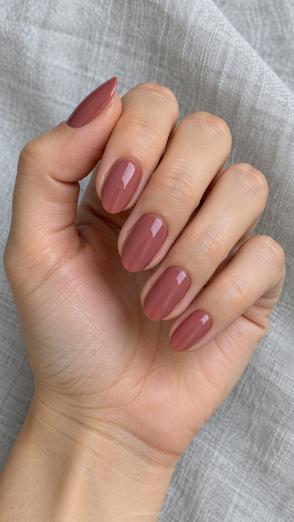 Medium oval nails medium depth muted warm cranberry rose cream gloss