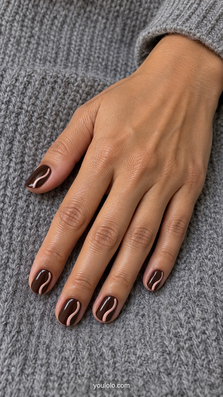 Dark Feminine Nails — Espresso with a Blush Ribbon Edge
