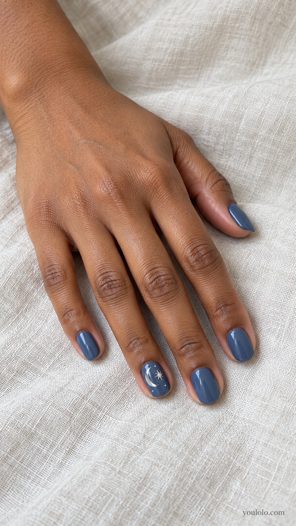Christmas nail ideas — Gray-Blue with a Silver Crescent and Star