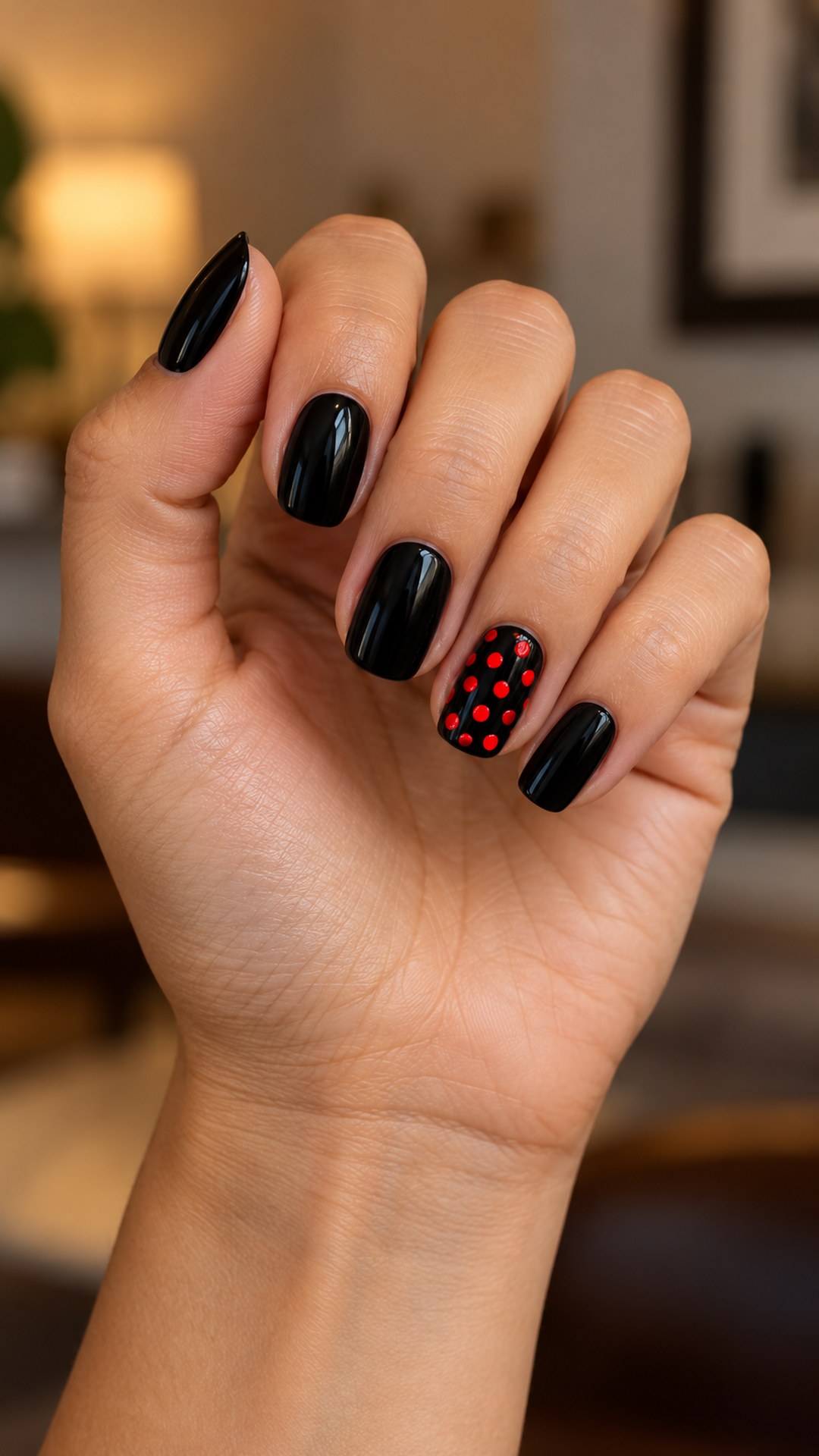 black and red nails — Black Nails with Red Dots