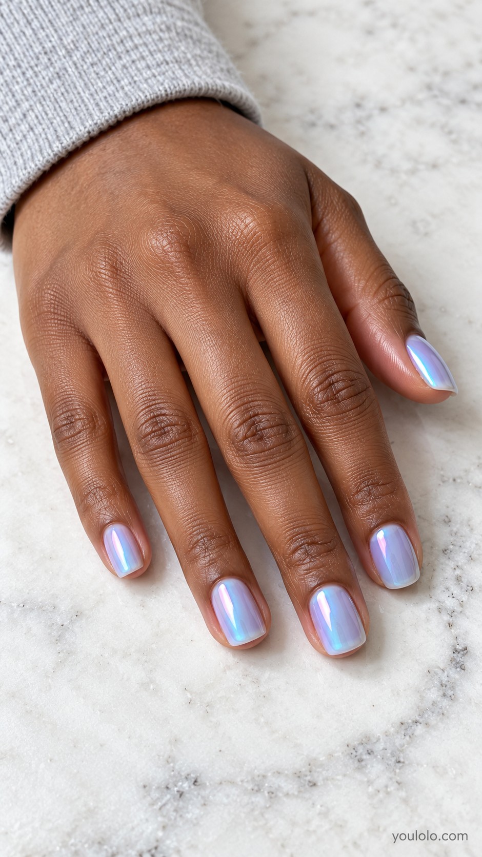 winter nails — Soft Blue Aurora Sheen