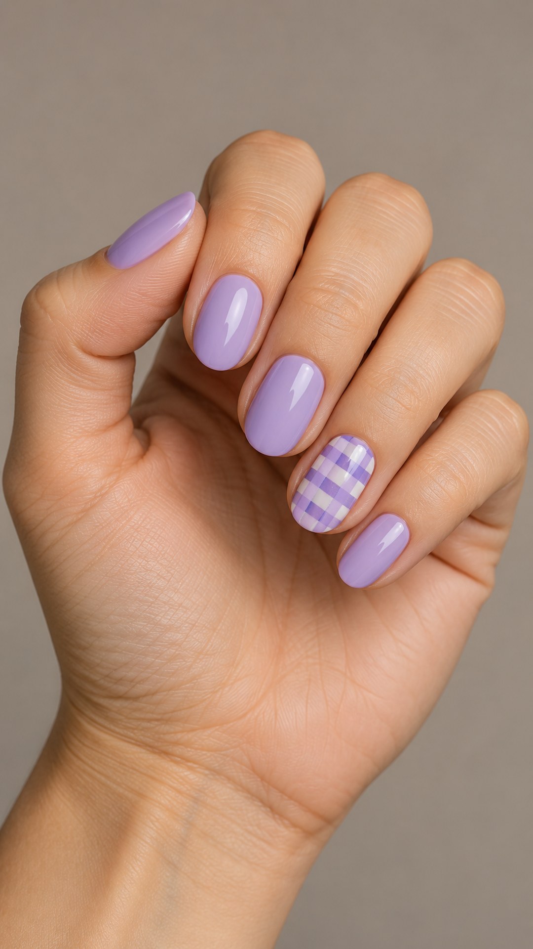 purple nail designs — Lavender Gingham Accent