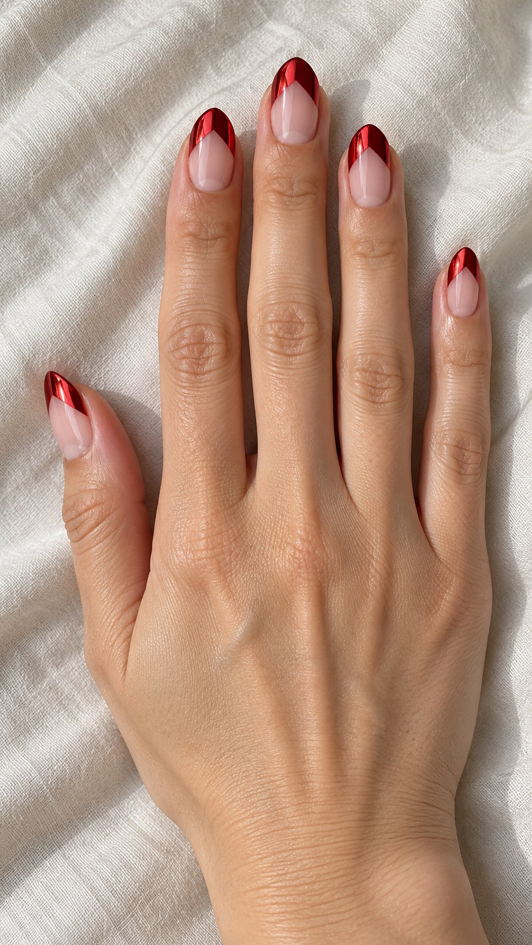 red chrome nails — Red Chrome Chevron Tips