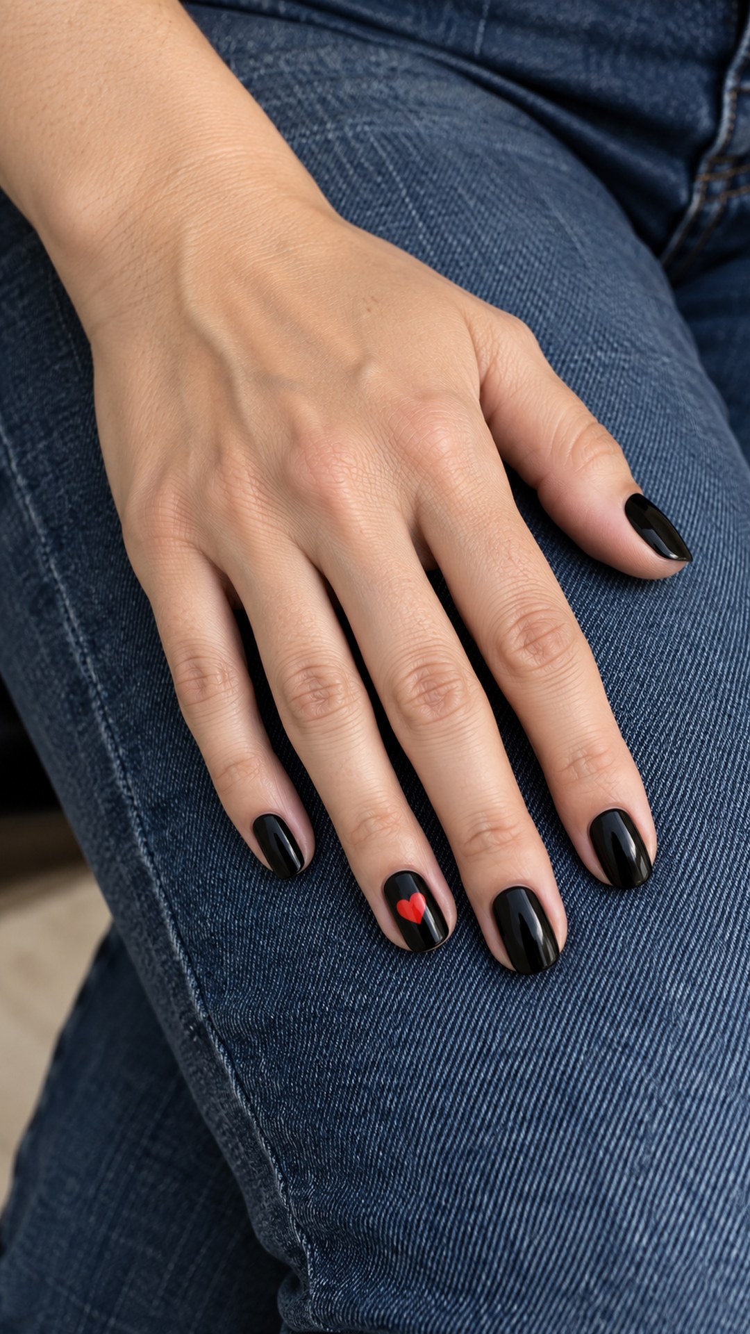 black and red nails — Tiny Red Heart on Black