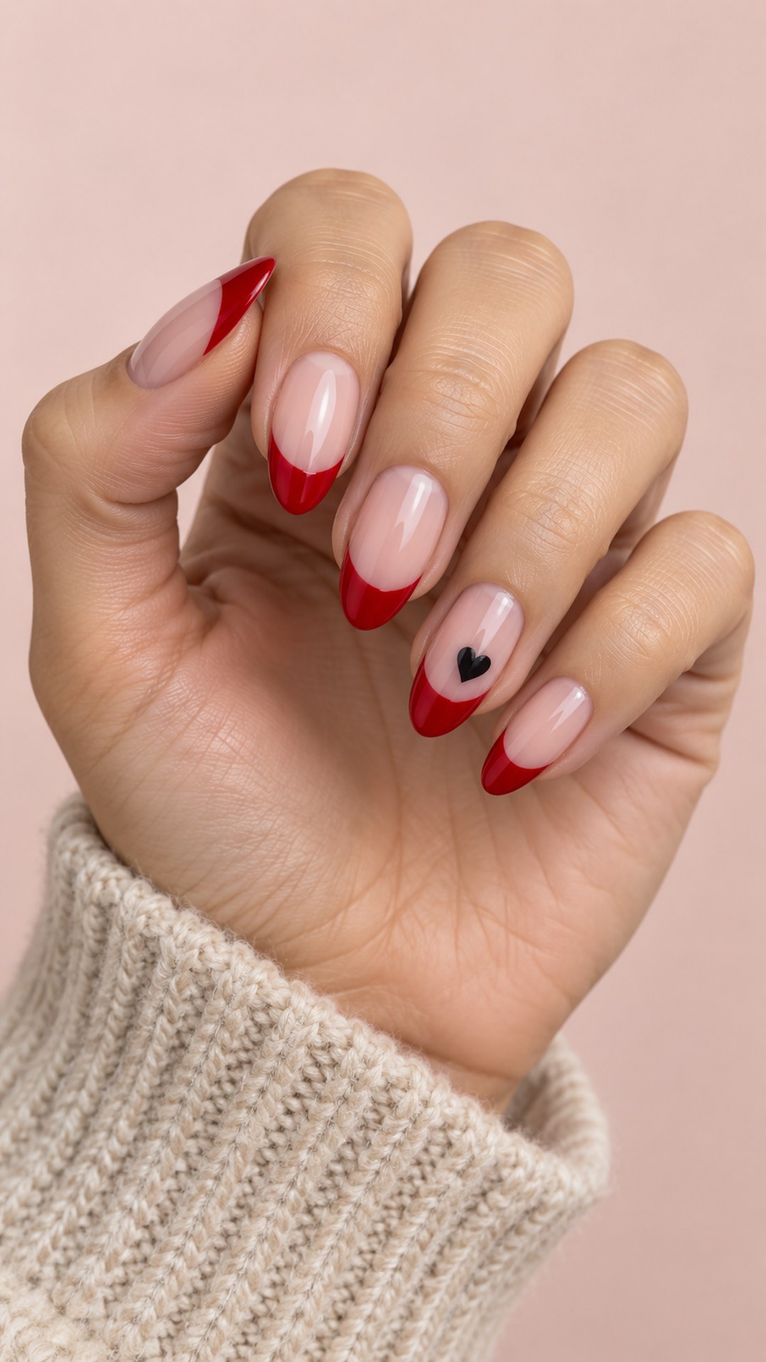 black and red nails — Black Hearts on a Red French Set