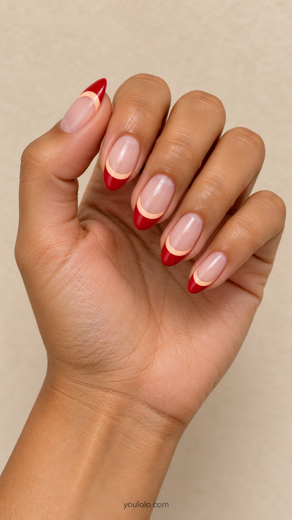 Cherry Red Nails — Cherry Red and Peach Double Tips