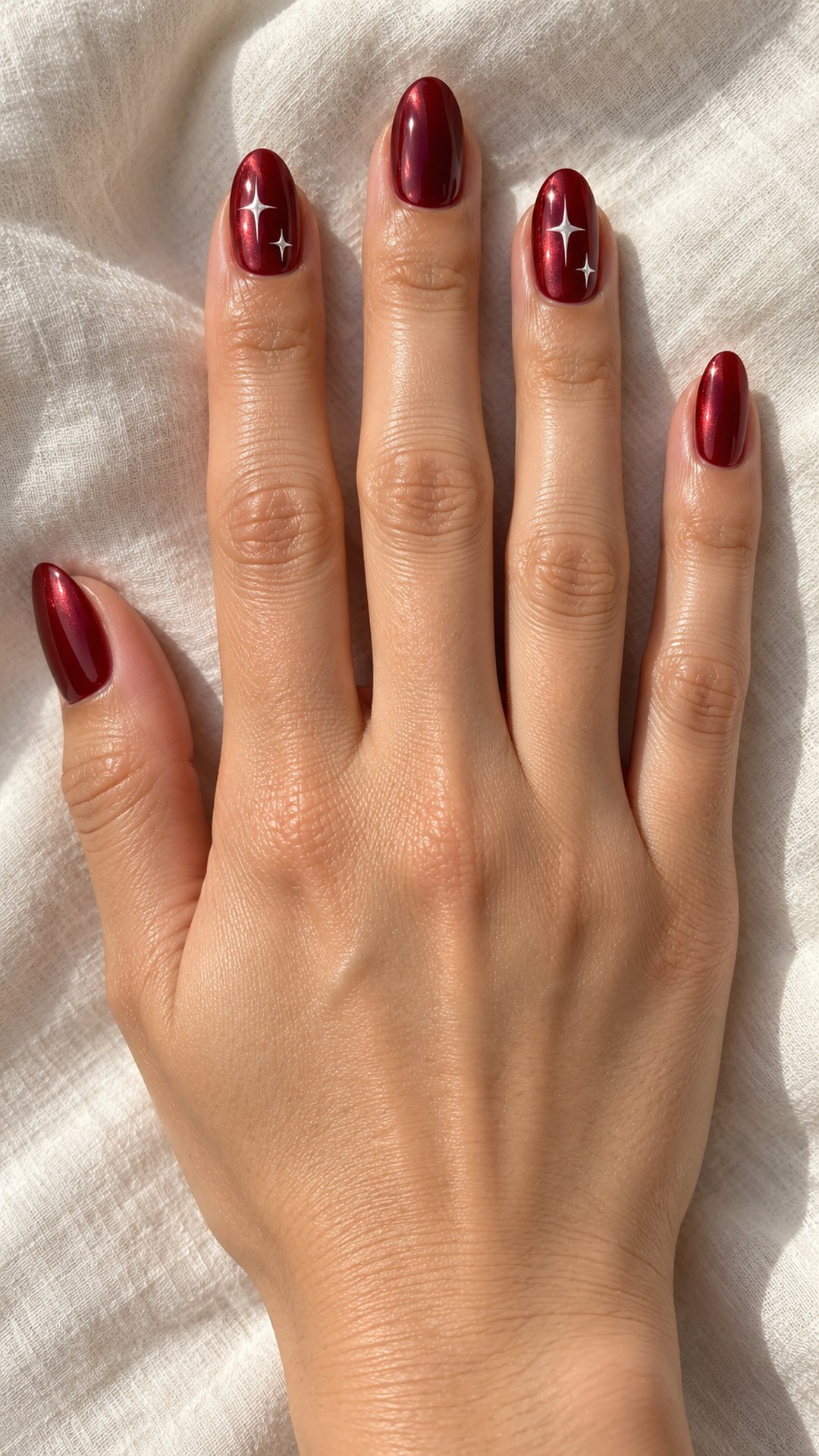 red chrome nails — Cherry Chrome and Fine White Stars