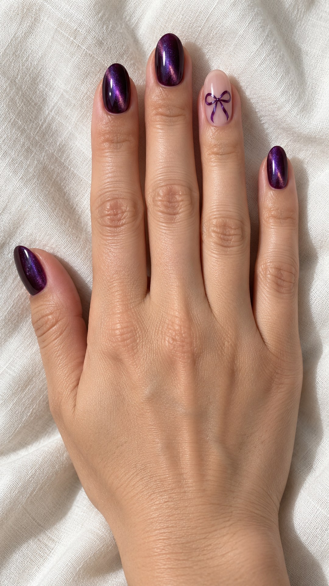 dark purple nails — Purple Bow Accent