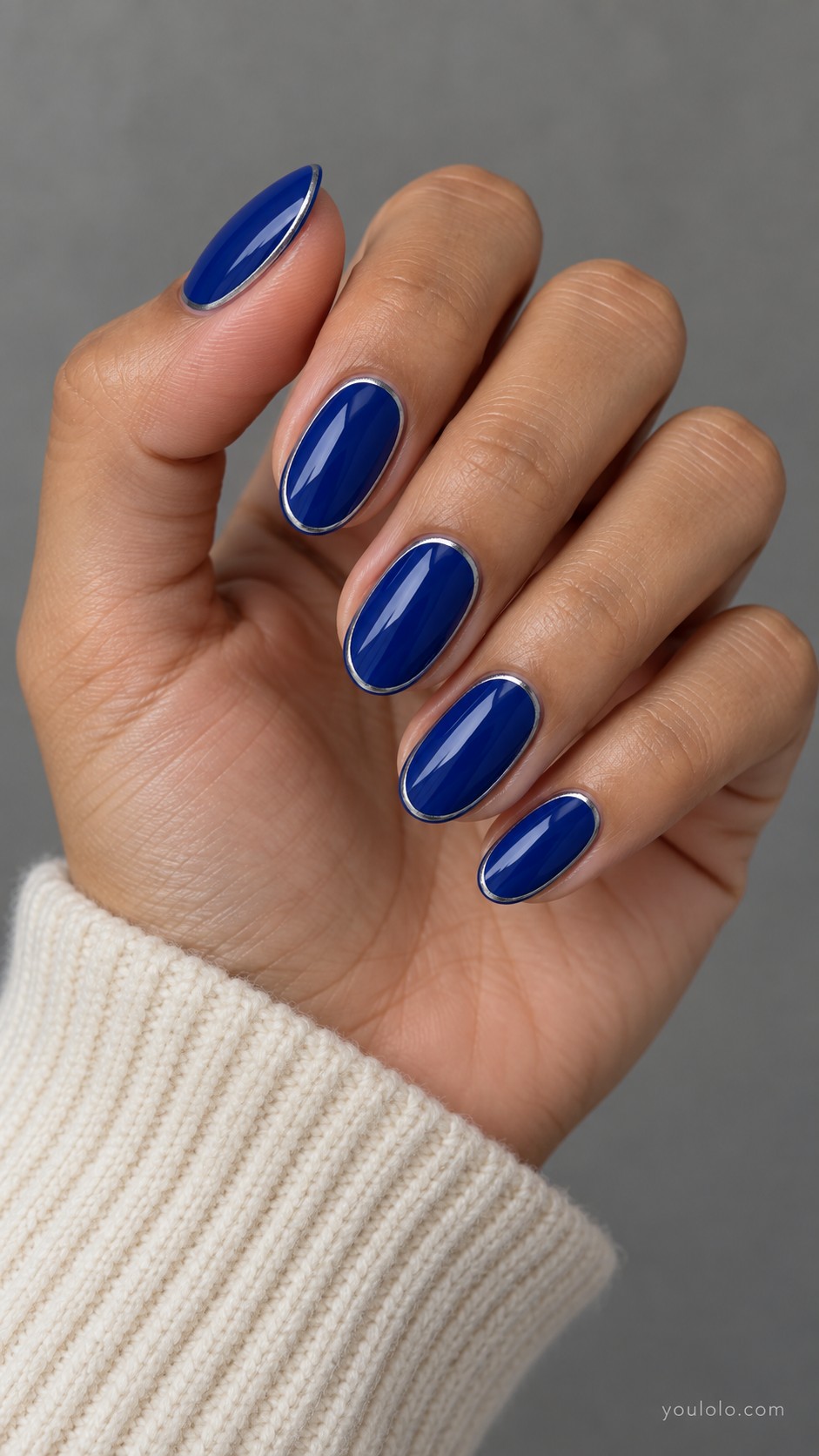 New Year nails — Cobalt with a Fine Silver Outline