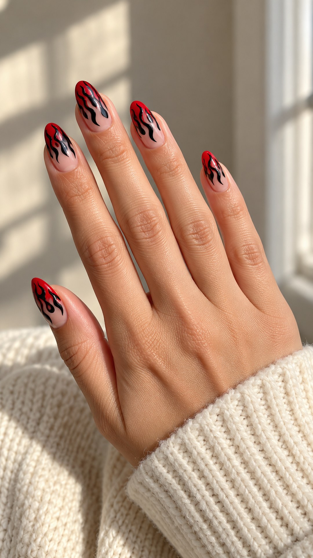 black and red nails — Black Flame Tips on Red