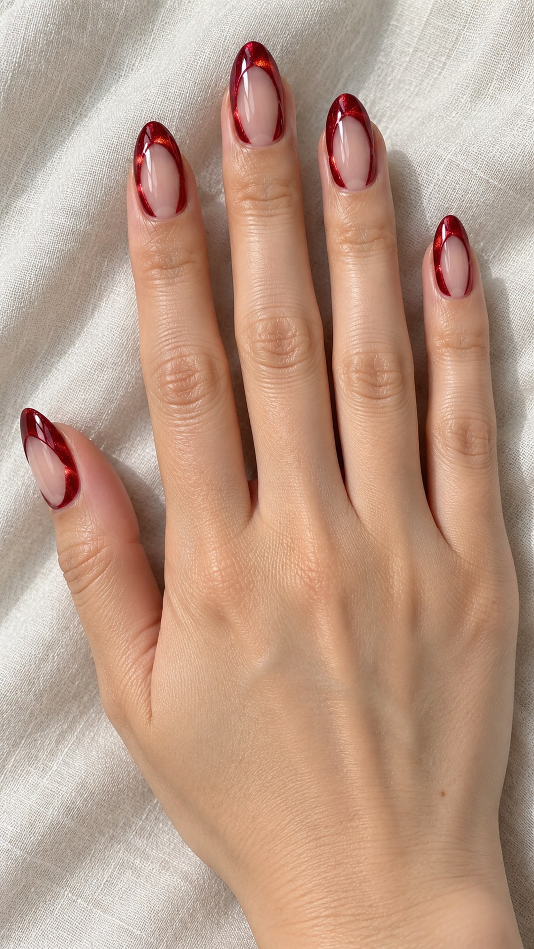 red cat eye nails — Red Magnetic Tip with a Sheer Center