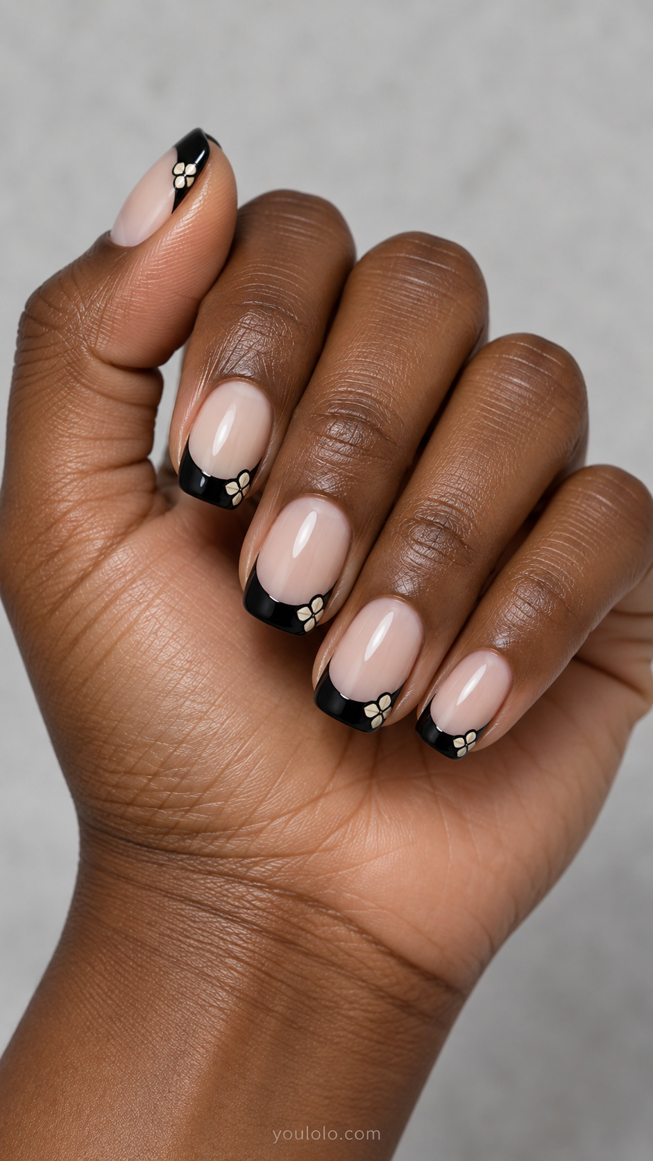 Porcelain Tile Corners on rounded square nails with a nude base