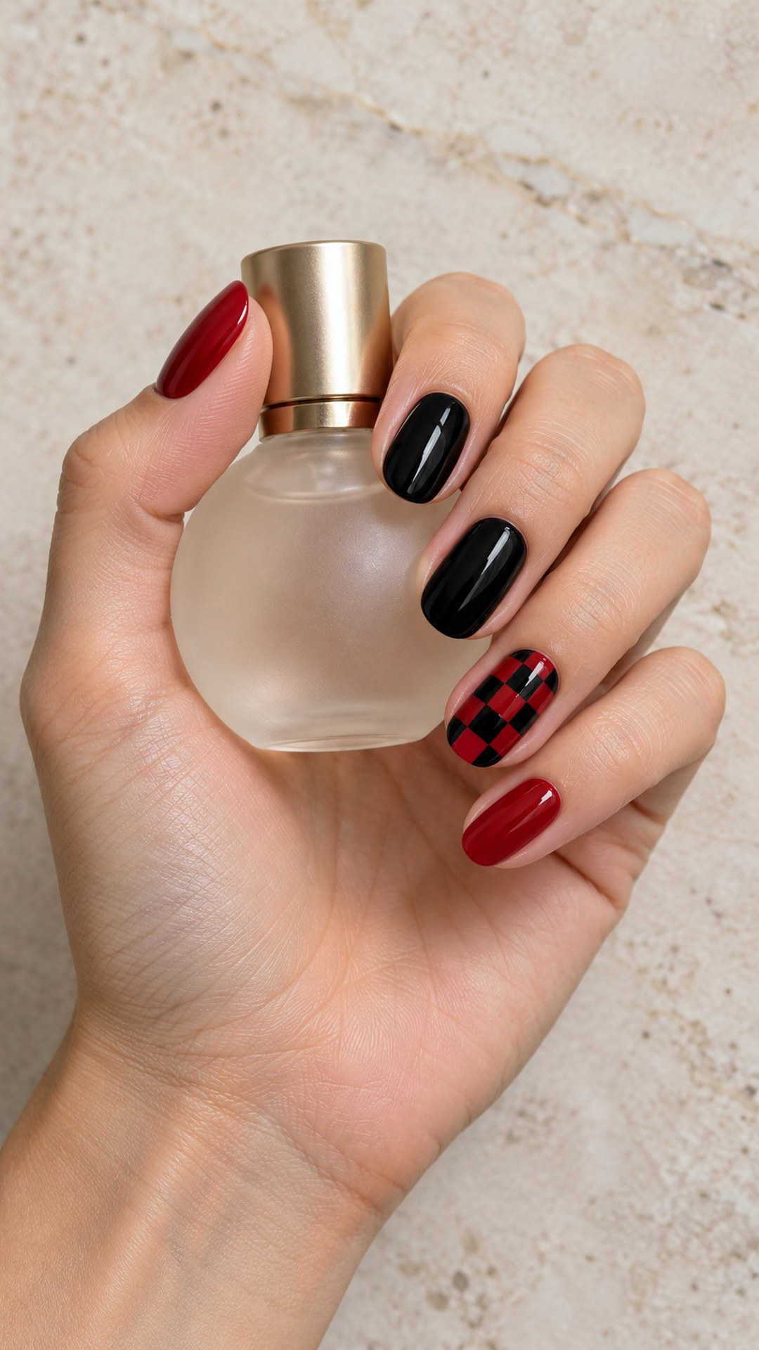 black and red nails — Red and Black Checker Accent