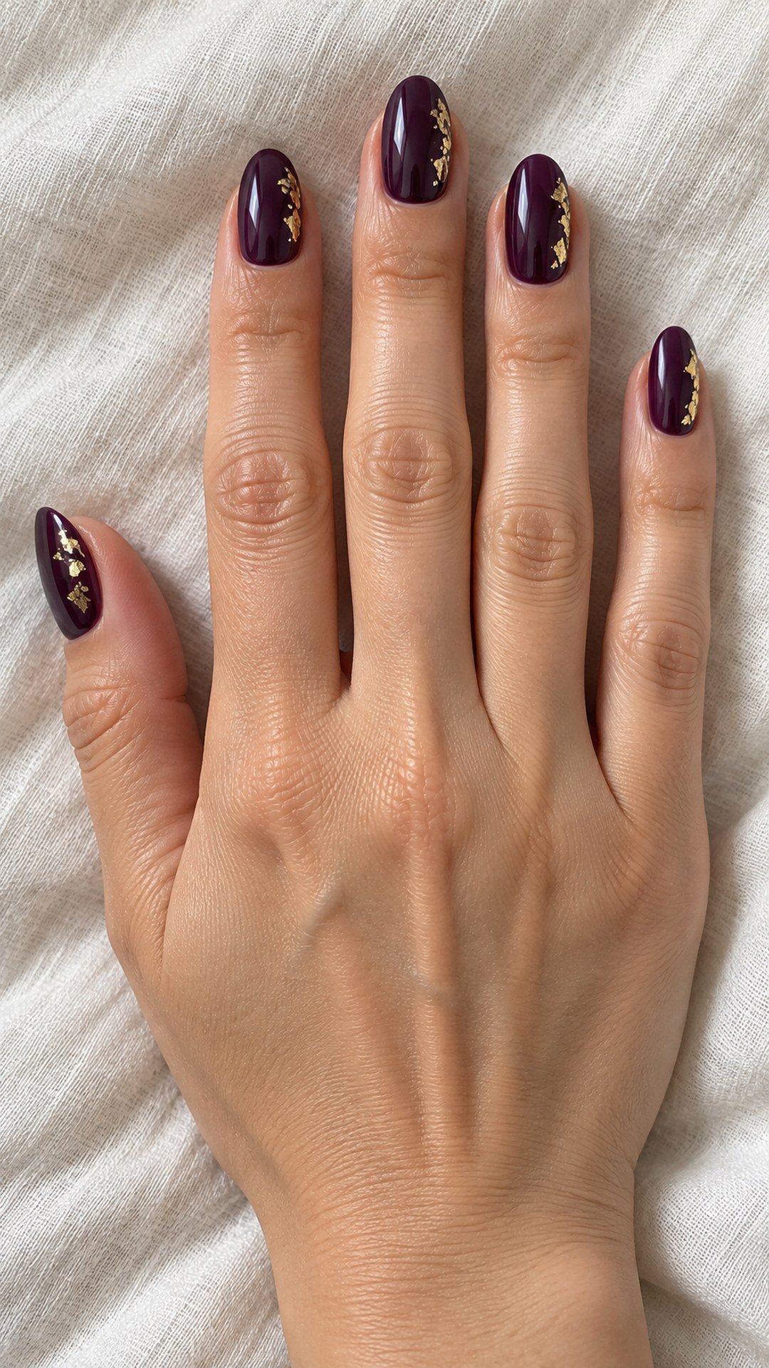 dark purple nails — Aubergine with Sparse Gold Foil