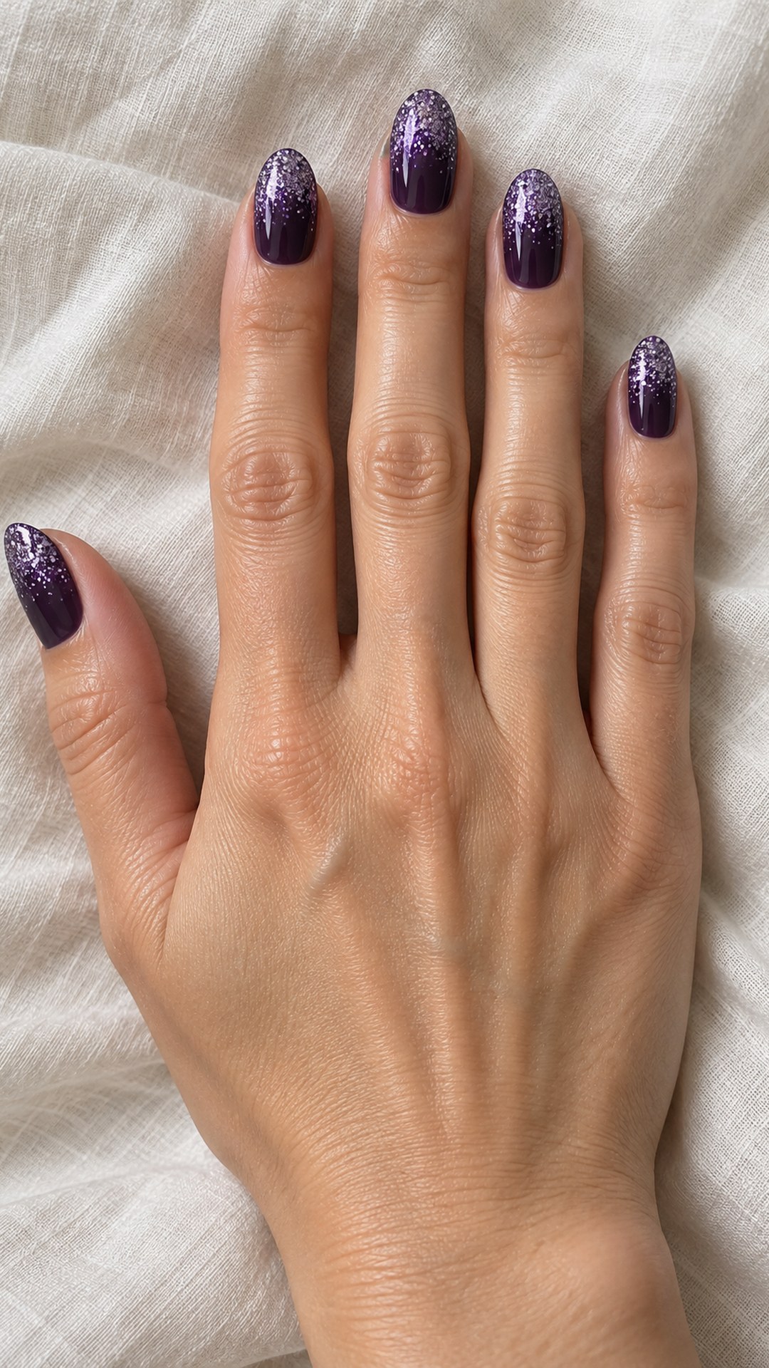 dark purple nails — Purple Glitter Fade at the Tips