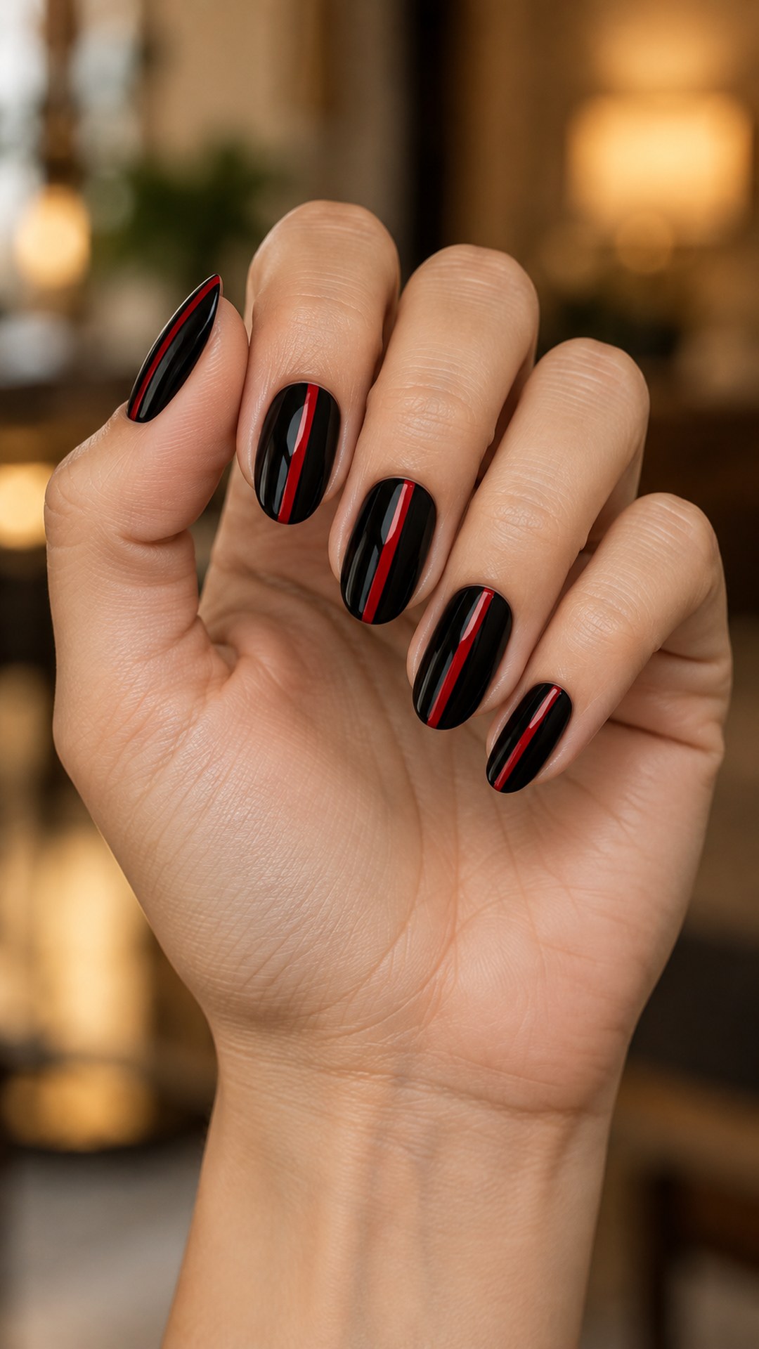 black and red nails — Red Stripe on Black