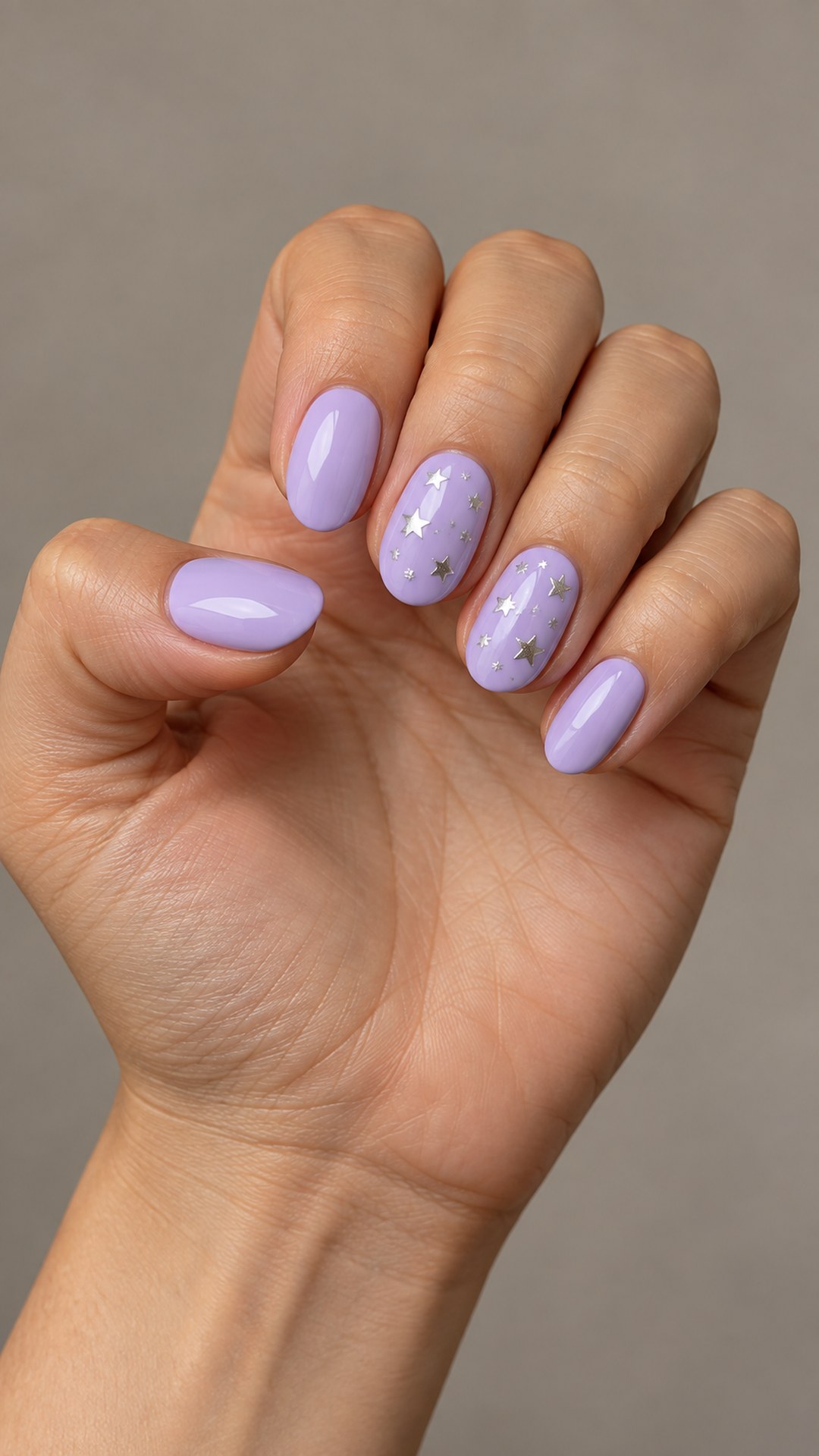 purple nail designs — Lilac with Fine Silver Stars