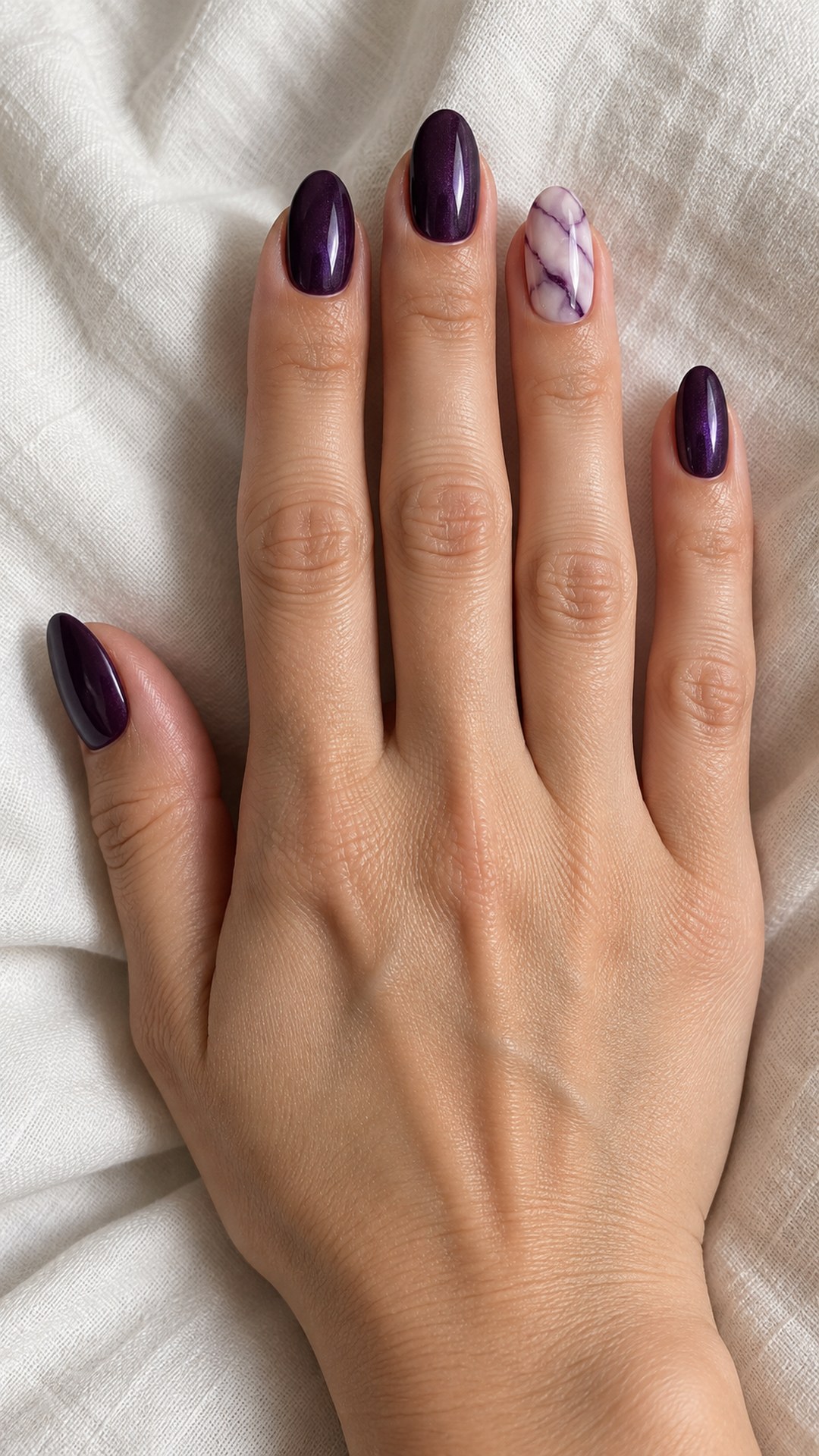 dark purple nails — Dark Purple Marble Accent