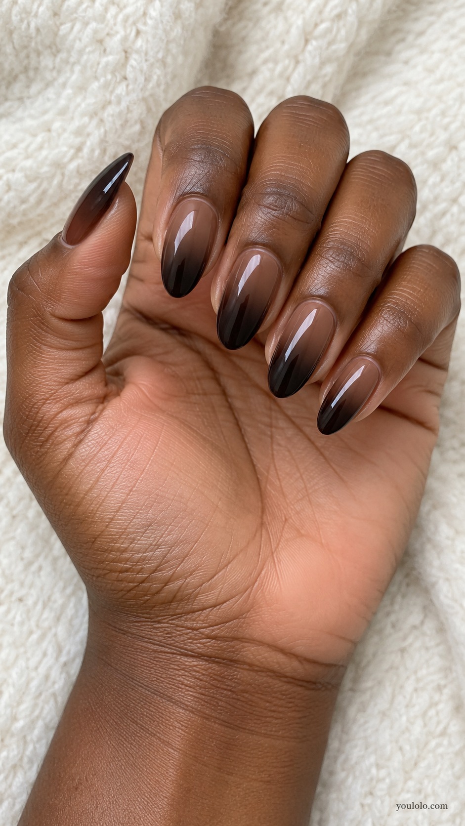 Espresso Soft Ombre — medium almond gradient from medium cocoa at base to espresso dark tips glossy no shimmer