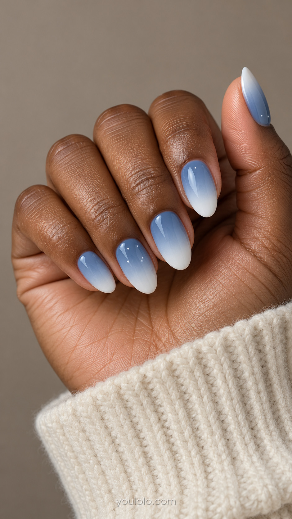 Blue-to-white almond gradients with sparse white dots