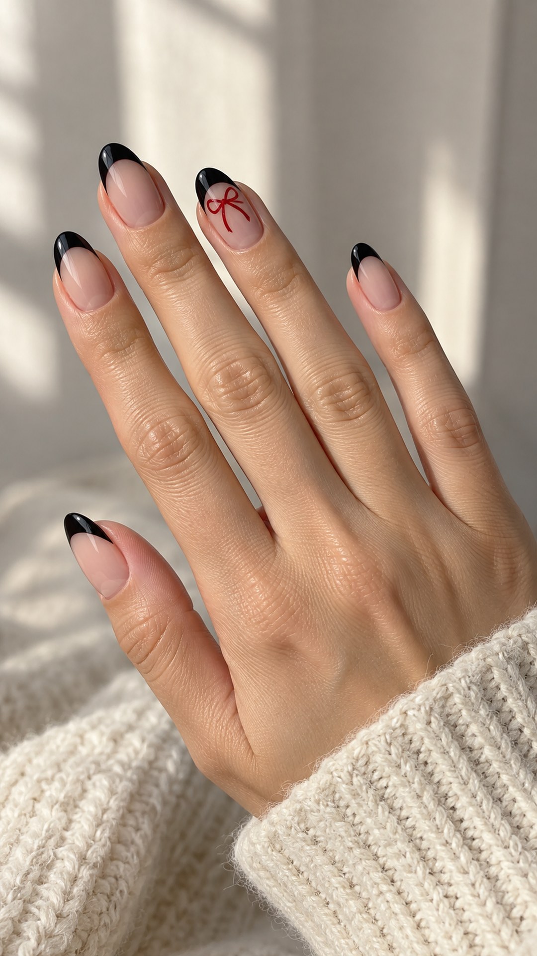 black and red nails — Red Bow over a Black French