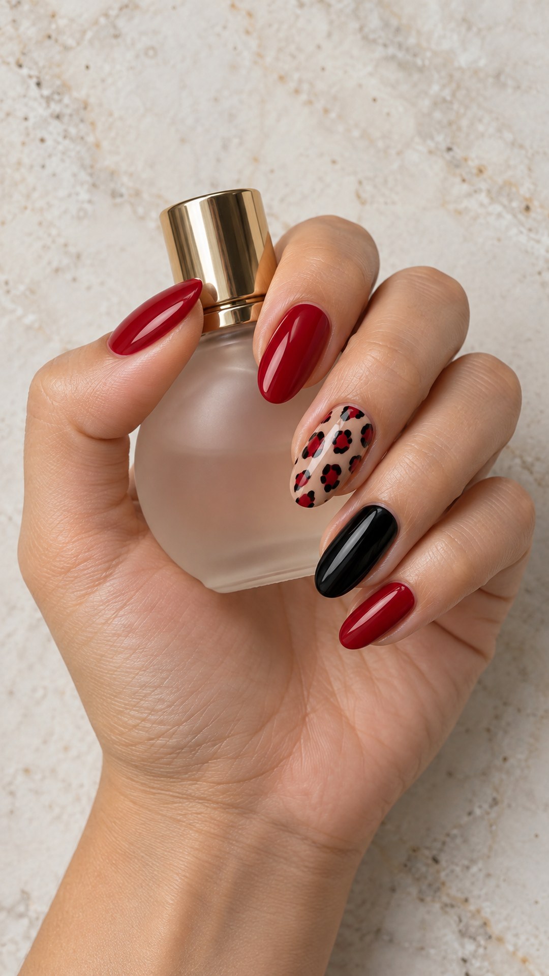 black and red nails — Red and Black Leopard Accent