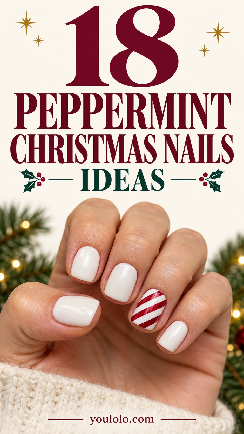 18 Peppermint Christmas Nails in Red, Pink and White