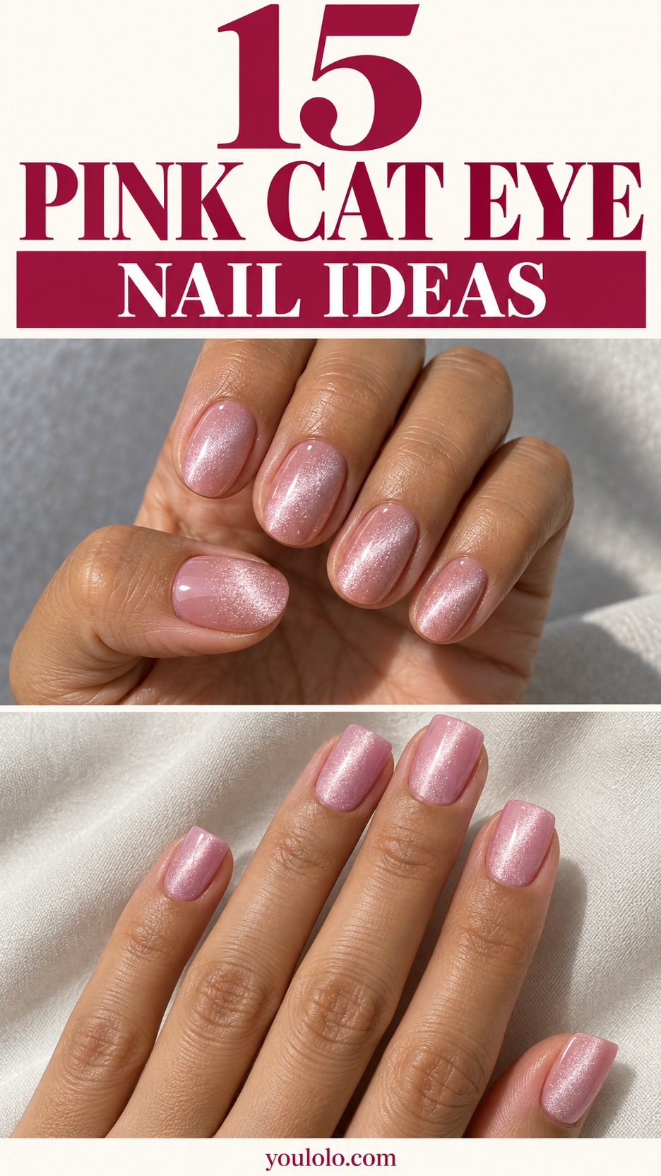 Pink Cat Eye Nails inspiration with realistic magnetic manicure designs