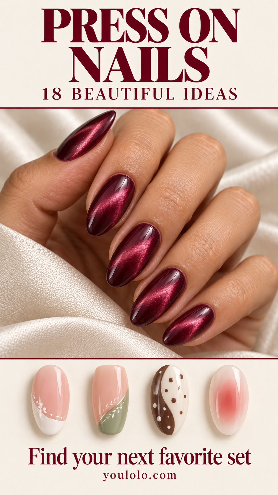 18 press on nails ideas with maroon velvet nails and contrasting design samples