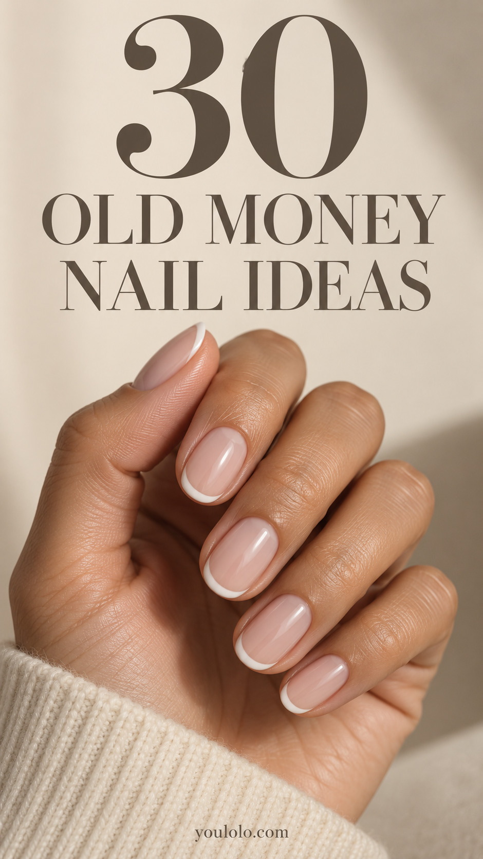 30 old money nail ideas with a milky pink fine French manicure on a softly gathered hand