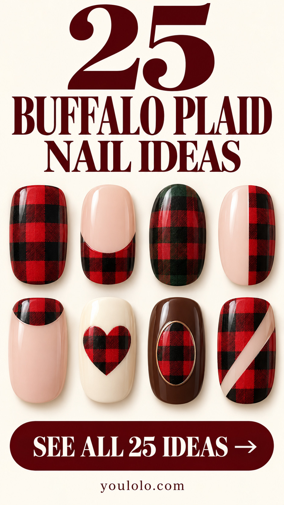 25 buffalo plaid nails with a selection of nail art designs