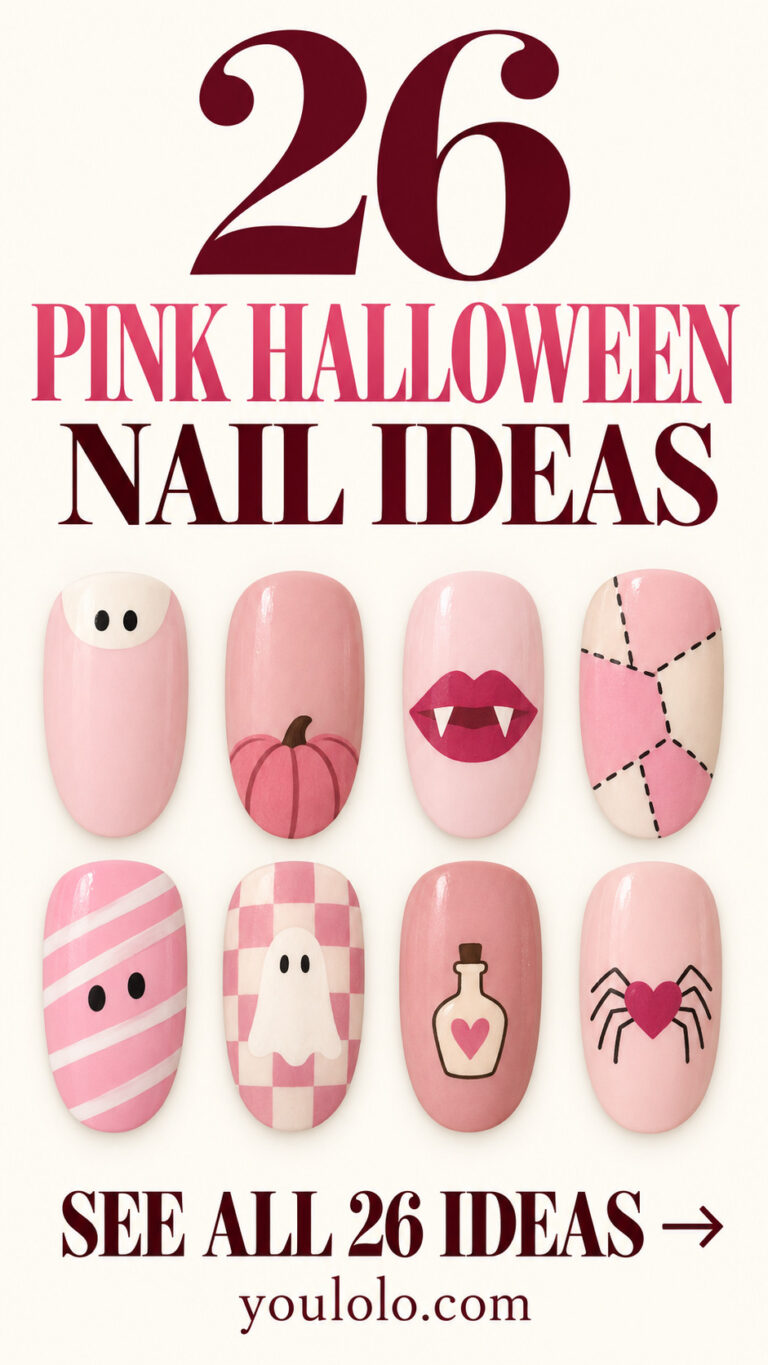 26 pink halloween nails with a selection of nail art designs