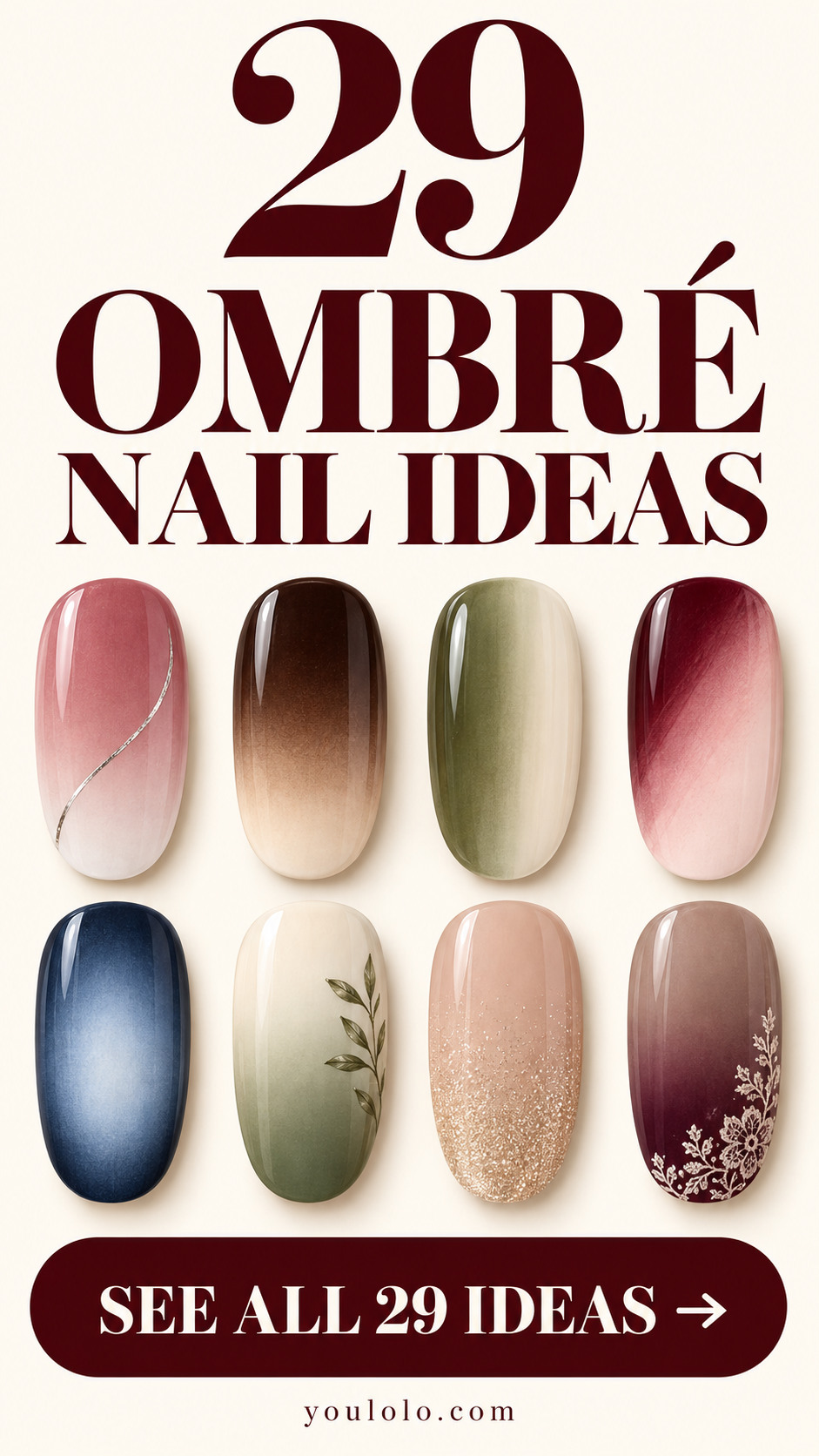 29 ombre nails with a selection of nail art designs