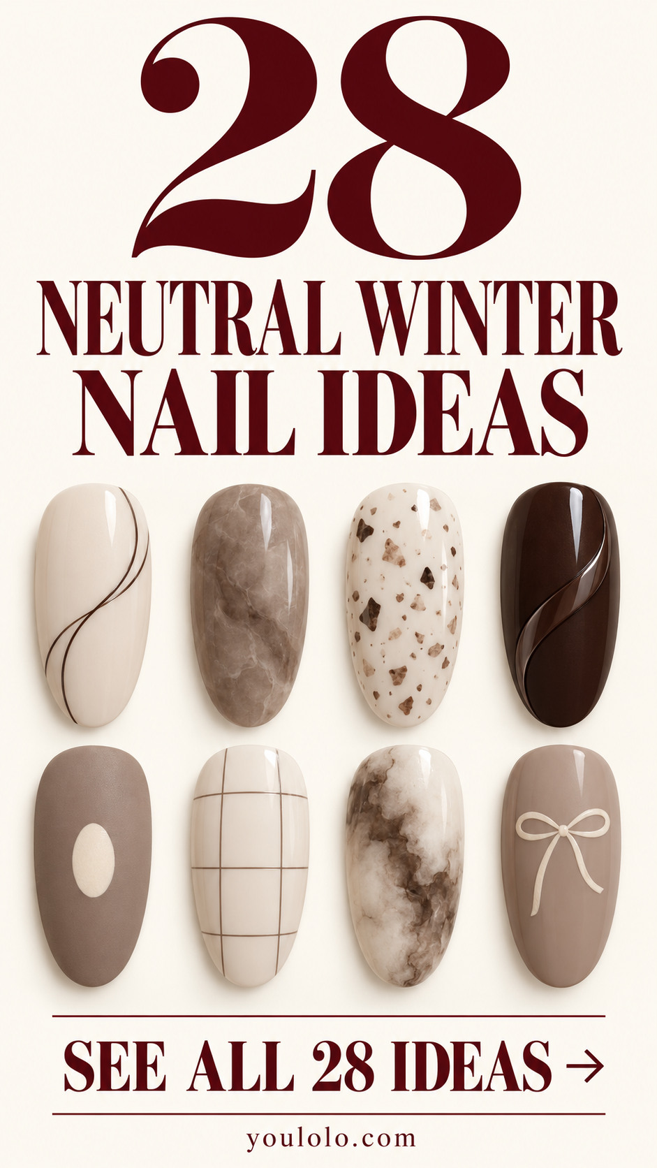 28 neutral winter nails with a selection of nail art designs